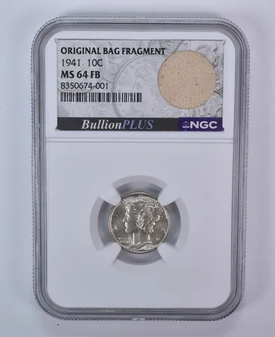 1941 Mercury Dime Original Bag Fragment MS64 FB NGC