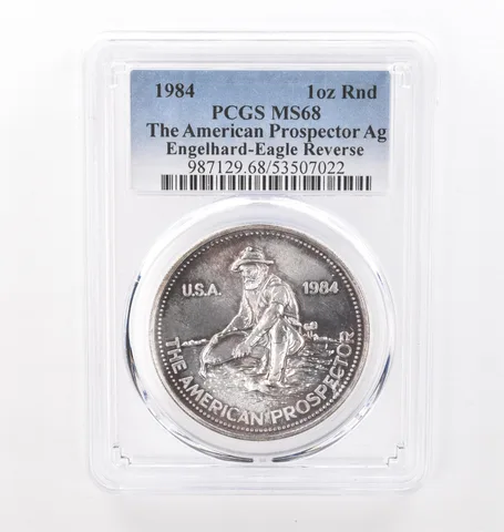 1984 1 Oz Silver Engelhard American Prospector MS68 PCGS Beautiful Tone *4311