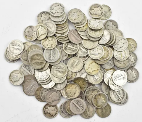 1925-D Mercury 90% Silver Dime Roll Lot of 50 PCS $5 Face