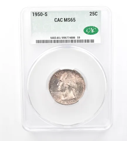 1950-S Washington Quarter MS65 CAC CACg Beautiful Tone a1559