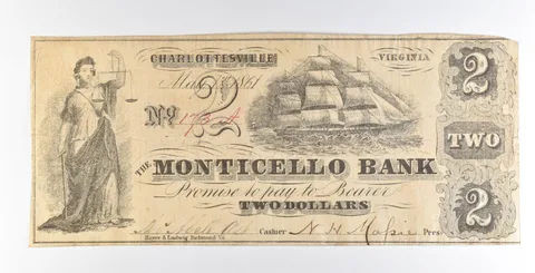1861 $2 Charlottesville VA Monticello Bank Obsolete Note *8932