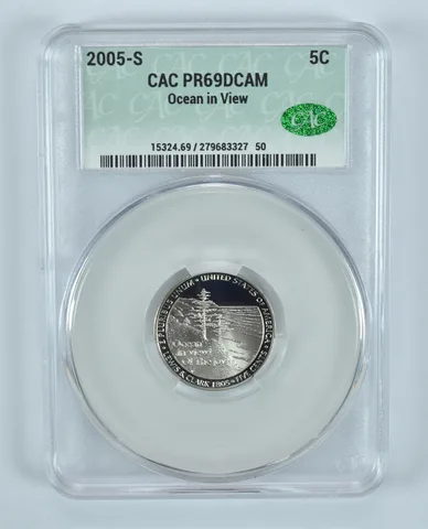 2005-S Jefferson Nickel Ocean In View PR69 DCAM CAC CACg