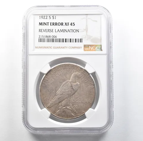 1922-S Peace Silver Dollar Mint Error Reverse Lamination XF45 NGC *3192