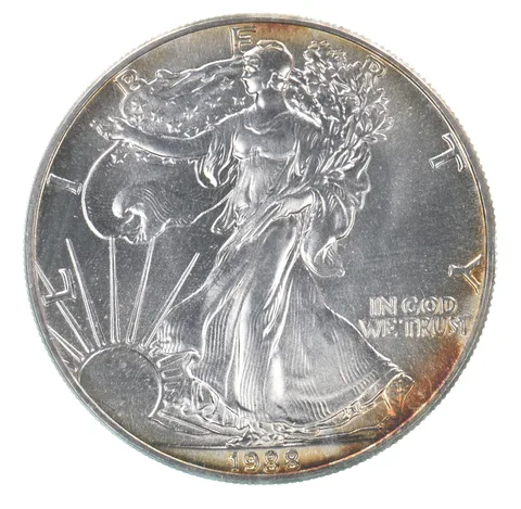 Beautiful Toned - 1988 American Silver Eagle 1 Troy Oz .999 Fine Silver *051