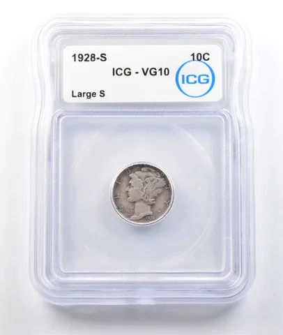 1928-S Mercury Dime Large S VG10 ICG *0389