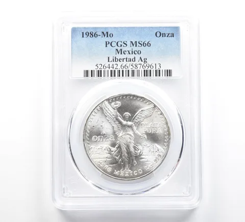 1986 Mo Mexico 1 Onza Silver Libertad MS66 PCGS Blue Label