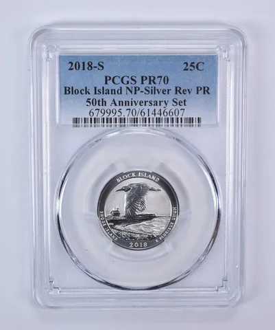 2018-S Quarter ATB Silver Block Island 50th Anniversary Set Reverse PR70 PCGS