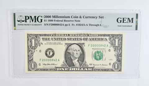 $1 2000 FRN (Millennium Coin & Currency Set) PMG Gem Unc FR 1924/5-A - L