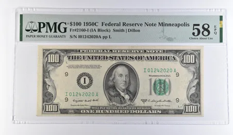 1950 C $100 Minneapolis MN FRN Fr#2160-I Choice AU 58 EPQ PMG *9381