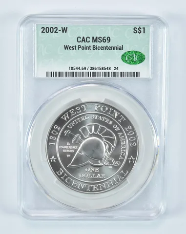 2002-W West Point Commemorative Silver Dollar MS69 CAC CACg