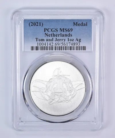 (2021) Netherlands 1 Oz Silver Medal Tom And Jerry 80th Anniversary MS69 PCGS