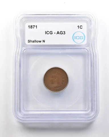 1871 Indian Head Cent Mint Error Shallow N AG3 ICG *1671