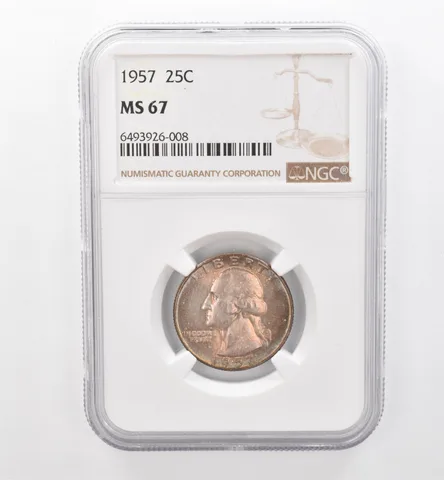 1957 Washington Quarter MS67 NGC Beautiful Tone *1839