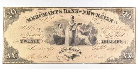 1858 $20 New Haven CT Merchants Bank Obsolete Note *0253