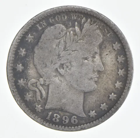 1896 (P) Barber Quarter 90% Silver VG Condition