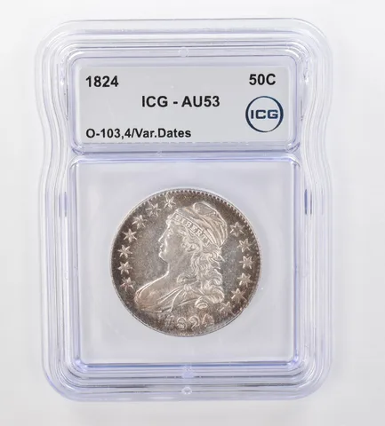 1824 Draped Bust Half Dollar O-103,4 Var. Dates AU53 ICG Beautiful Tone *0876