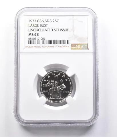 1973 Canada 25 Cents Large Bust Uncirculated Set Issue MS68 NGC a7224