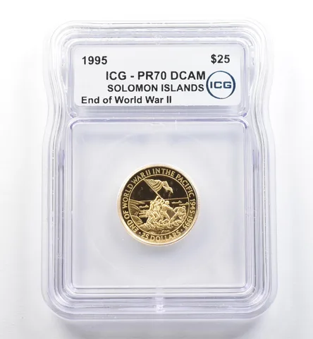1995 Solomon Islands 25 Dollars Gold End Of World War II PR70 DCAM ICG *6494