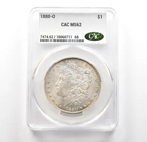 1880-O Morgan Silver Dollar MS62 CAC CACg a6334