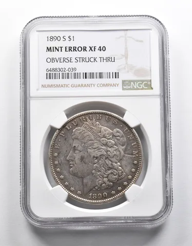 Mint Error XF40 1890-S Morgan Silver Dollar OBV Struck Thru NGC a1980