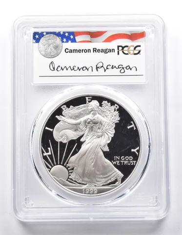 PR69 DCAM 1999-P American Silver Eagle Legacy Cameron Reagan Signed PCGS a6456