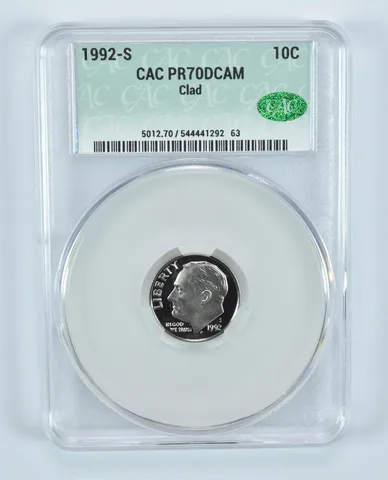 1992-S Roosevelt Dime CLAD PR70 DCAM CAC CACg