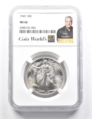 1945 Walking Liberty Half Dollar Miles Standish MS66 NGC *1389