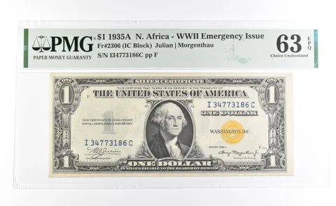 PMG 63 Unc EPQ 1935 A $1 North Africa WWII Emergency Issue Fr#2306 a1114