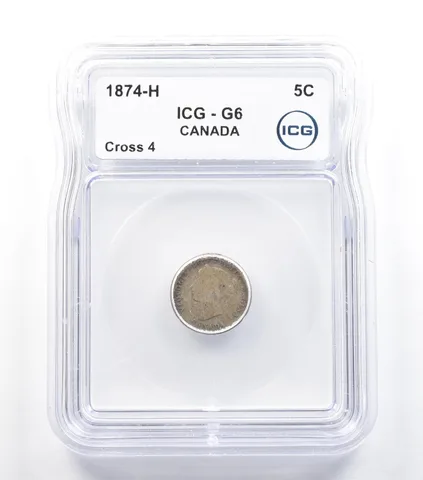 1874 H Canada 5 Cents Cross 4 G6 ICG *5696