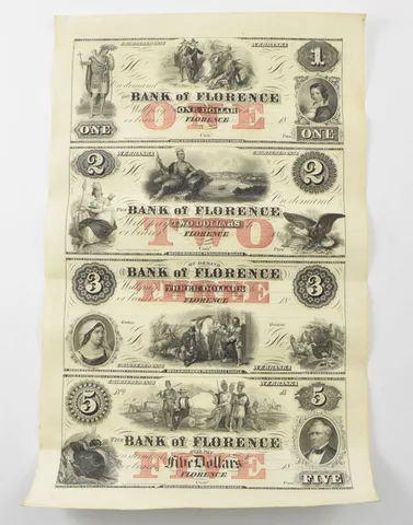 Nebraska NE Bank of Florence $1-$2-$3-$5 18__ Uncut 1800's a1954