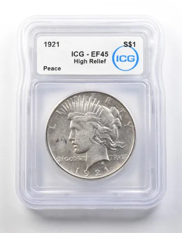 1921 Peace Silver Dollar High Relief EF45 ICG *8704