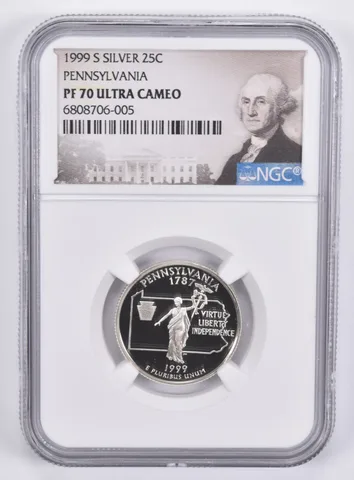 1999-S Silver Washington Quarter Pennsylvania PF70 UCAM NGC Special Label