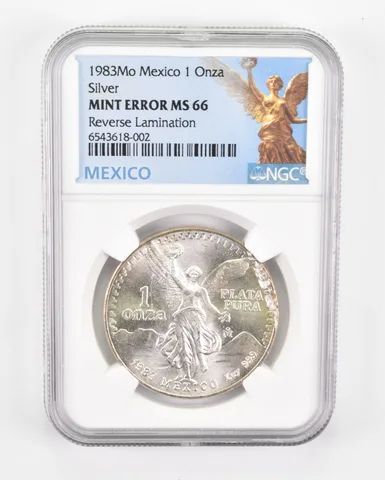 ERROR MS66 1983 Mo Mexico 1 Silver Onza - REV Lamination - Graded NGC a0538