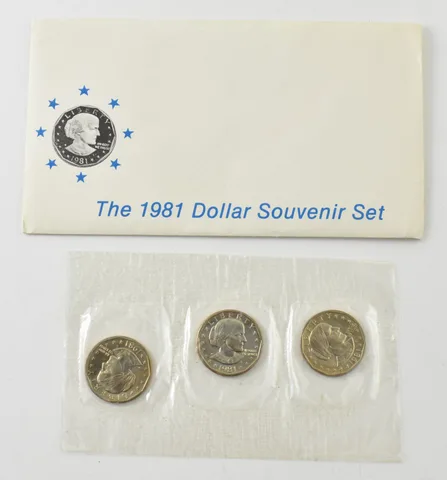 1981 Susan B Anthony $1 Souvenir Set W/ OGP Envelope (3 coins)