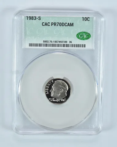 1983-S Roosevelt Dime PR70 DCAM CAC CACg