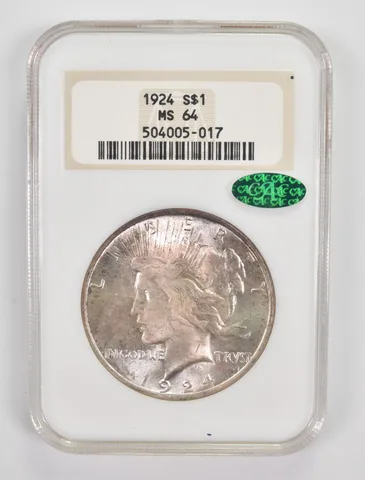 MS64 1924 Peace Silver Dollar CAC NGC Awesome Color *0029