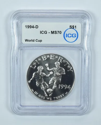 1994-D World Cup Soccer Commemorative Silver Dollar MS70 ICG