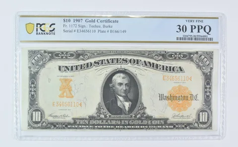 1907 $10 Gold Certificate Fr#1172 Large Note Very Fine 30 PPQ PCGS *9541