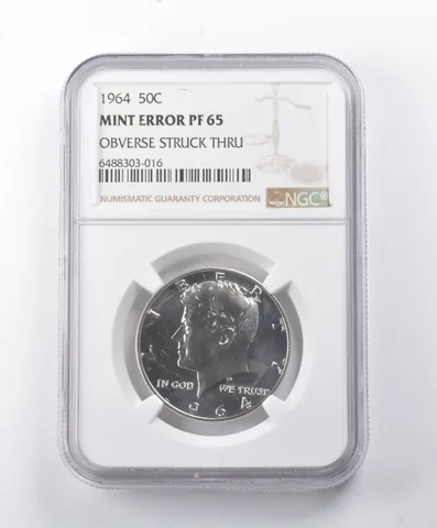 Mint Error PF65 UCAM 1964 Kennedy Half Dollar OBV Struck Thru NGC *8751