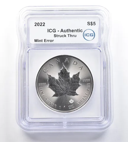 2022 Canada $5 Silver Maple Leaf Mint Error Struck Thru Authentic ICG *7612