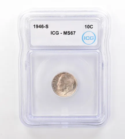 1946-S Roosevelt Dime MS67 ICG Beautiful Tone Reverse a7519