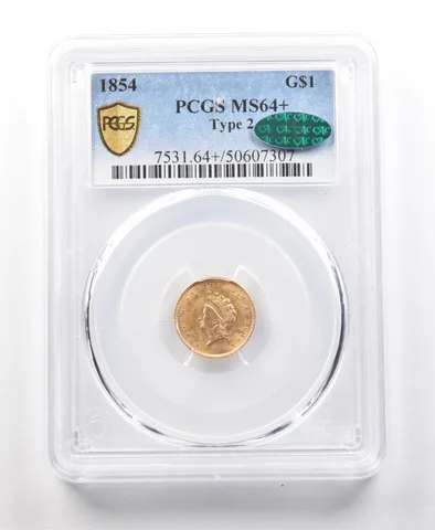 1854 $1 Indian Princess Head Gold Dollar Type 2 MS64+ PCGS CAC *1149
