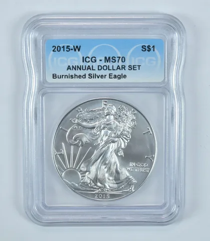 2015-W Burnished Silver Eagle Annual Dollar Set MS70 ICG