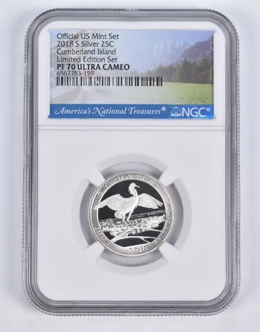 2018-S Silver PF70 ANT Cumberland Islands Quarter Limited Edition NGC