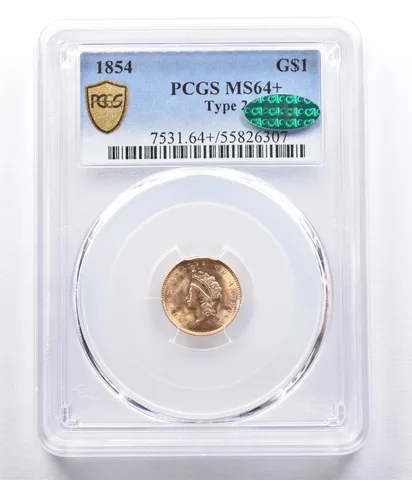 1854 $1 Indian Princess Head Gold Dollar Piece Type 2 MS64+ PCGS CAC *2336