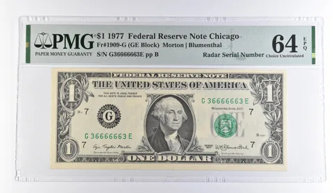 1977 $1 Chicago IL FRN Radar S/N Fr#1909-G Choice Unc 64 EPQ PMG *9512