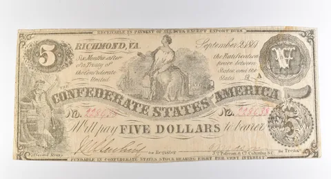 1861 $5 Richmond VA Confederate States Of America Obsolete Note *3869