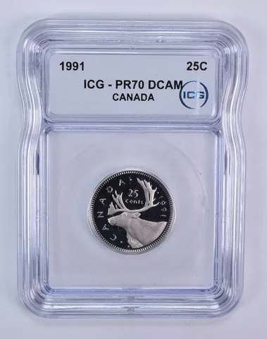 1991 Canada 25 Cents Caribou PR70 DCAM ICG