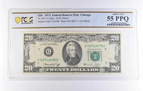 1974 $20 Chicago IL FRN Fr#2071-G About Unc 55 PPQ PCGS *8282