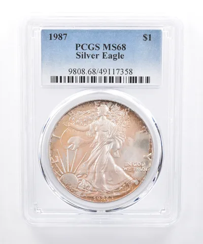 1987 American Silver Eagle MS68 PCGS Red/Orange Tone *8401